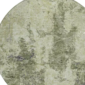 8' Artichoke Green And Fern Green Round Abstract Washable Indoor Outdoor Area Rug