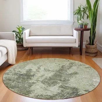 8' Artichoke Green And Fern Green Round Abstract Washable Indoor Outdoor Area Rug