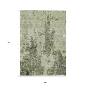 8' X 10' Artichoke Green And Fern Green Abstract Washable Indoor Outdoor Area Rug