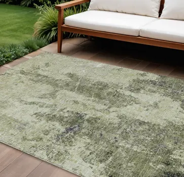 9' X 12' Artichoke Green And Fern Green Abstract Washable Indoor Outdoor Area Rug