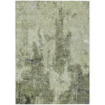 9' X 12' Artichoke Green And Fern Green Abstract Washable Indoor Outdoor Area Rug