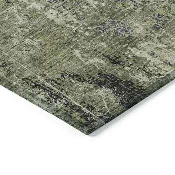 9' X 12' Artichoke Green And Fern Green Abstract Washable Indoor Outdoor Area Rug