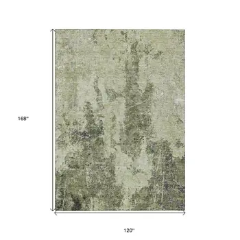 10' X 14' Artichoke Green And Fern Green Abstract Washable Indoor Outdoor Area Rug