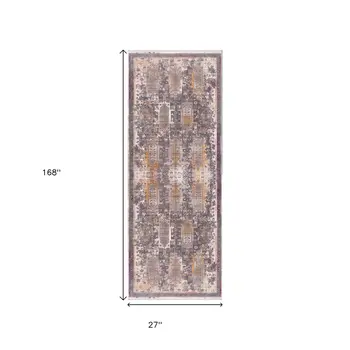 14' Gray Beige And Orange Southwestern Runner Rug
