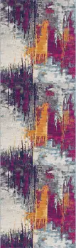 14' Purple Orange And Gray Abstract Runner Rug