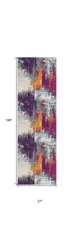 14' Purple Orange And Gray Abstract Runner Rug