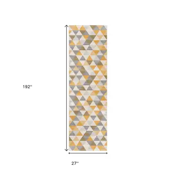 16' Yellow Beige And Gray Geometric Runner Rug