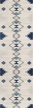 11' Blue Beige And Gray Southwestern Runner Rug