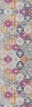 14' Gray Gold And Pink Floral Medallion Runner Rug