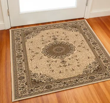 3' Beige And Brown Oriental Square Rug