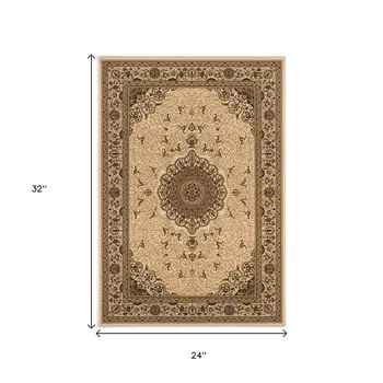 2' X 3' Beige And Brown Oriental Area Rug