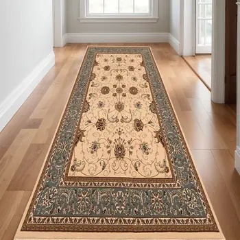 16' Beige Gray And Brown Oriental Runner Rug