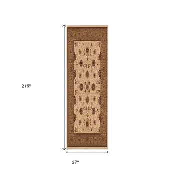 18' Beige And Brown Oriental Runner Rug