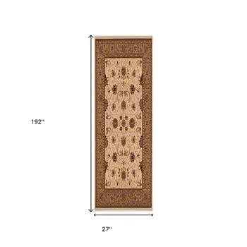 16' Beige And Brown Oriental Runner Rug