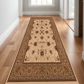 11' Beige And Brown Oriental Runner Rug