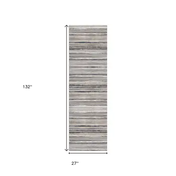 11' Blue Brown And Beige Striped Runner Rug