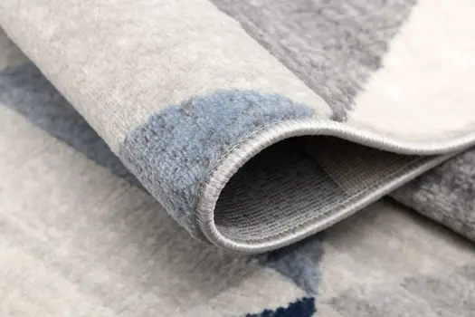 16' Blue Beige And Gray Geometric Runner Rug