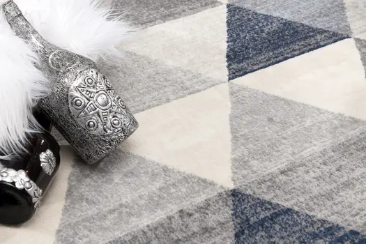 11' Blue Beige And Gray Geometric Runner Rug
