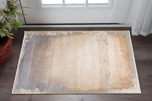 2' X 3' Beige Blue And Gray Abstract Area Rug