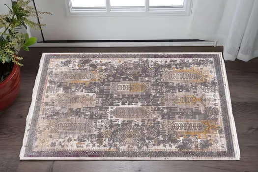 2' X 3' Gray Beige And Rust Southwestern Area Rug