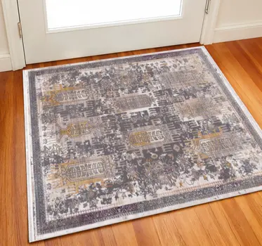 2' X 2' Gray Beige And Rust Southwestern Square Rug