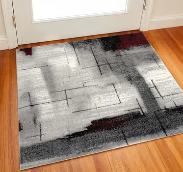 2' X 2' Gray Red And Black Abstract Square Rug