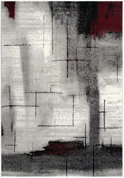 2' X 2' Gray Red And Black Abstract Square Rug