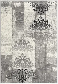 2' X 2' Gray Black And Ivory Damask Square Rug