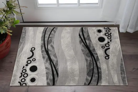 2' X 3' Gray And Black Floral Area Rug