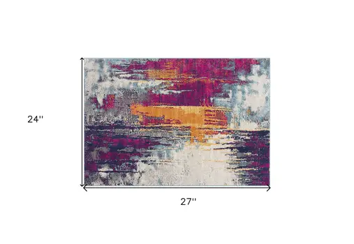 2' X 2' Pink Blue And Orange Abstract Square Rug