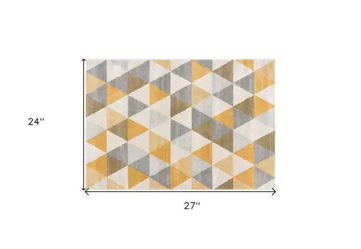 2' X 2' Yellow Beige And Gray Geometric Square Rug