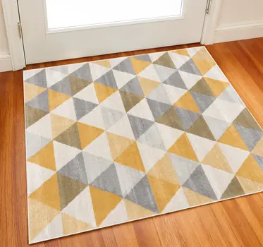 2' X 2' Yellow Beige And Gray Geometric Square Rug