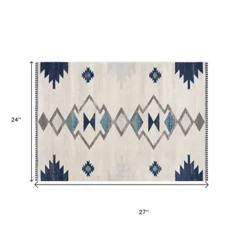2' X 2' Blue Beige And Gray Southwestern Square Rug