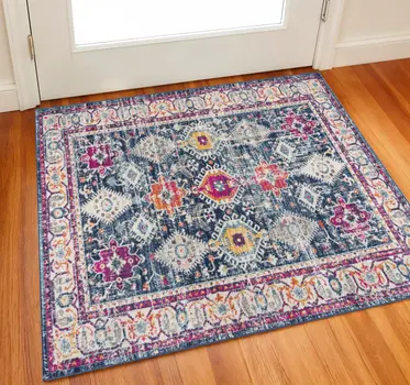 2' X 2' Blue Beige And Pink Southwestern Square Rug