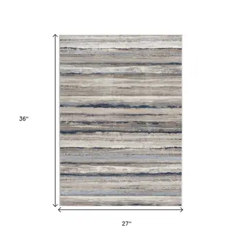 2' X 3' Blue Brown And Beige Striped Area Rug