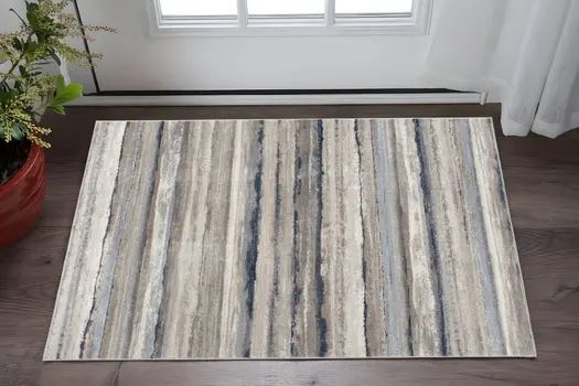 2' X 3' Blue Brown And Beige Striped Area Rug