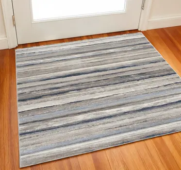 2' X 2' Blue Brown And Beige Striped Square Rug