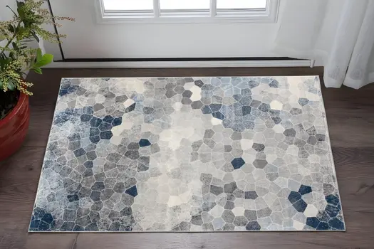 2' X 3' Blue Beige And Gray Cobblestone Area Rug