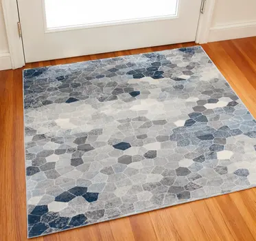 2' X 2' Blue Beige And Gray Cobblestone Square Rug