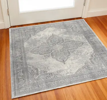 2' X 2' Gray And Beige Oriental Square Rug