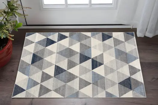 2' X 3' Blue Beige And Gray Geometric Area Rug