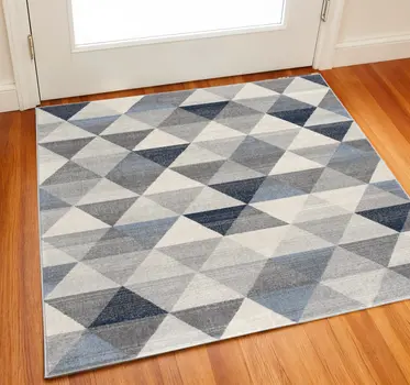2' X 2' Blue Beige And Gray Geometric Square Rug