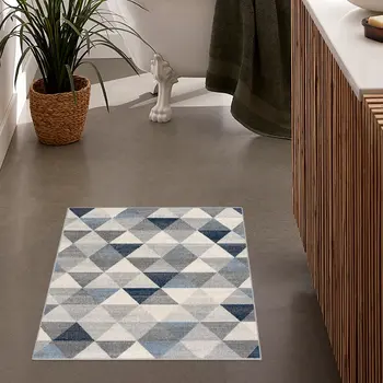 2' X 2' Blue Beige And Gray Geometric Square Rug