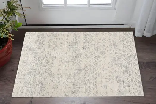 2' X 3' Beige And Gray Floral Medallion Area Rug