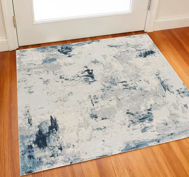 2' X 2' Blue Cream And Gray Abstract Square Rug