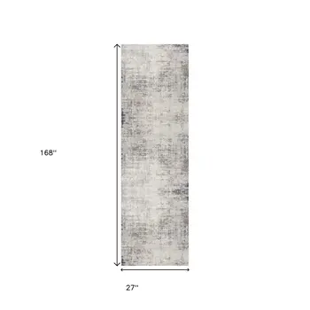 14' Navy Blue Beige And Gray Abstract Runner Rug