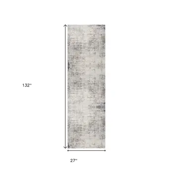 11' Navy Blue Beige And Gray Abstract Runner Rug