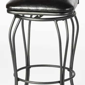 Set of Two 24" Black Faux Leather and Iron Counter Height Swivel Bar Chairs