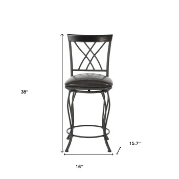 Set of Two 24" Black Faux Leather and Iron Counter Height Swivel Bar Chairs