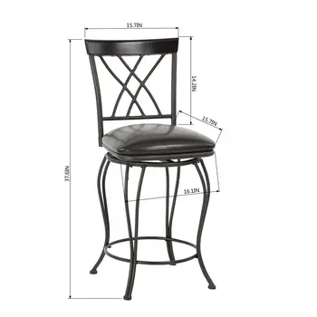 Set of Two 24" Black Faux Leather and Iron Counter Height Swivel Bar Chairs